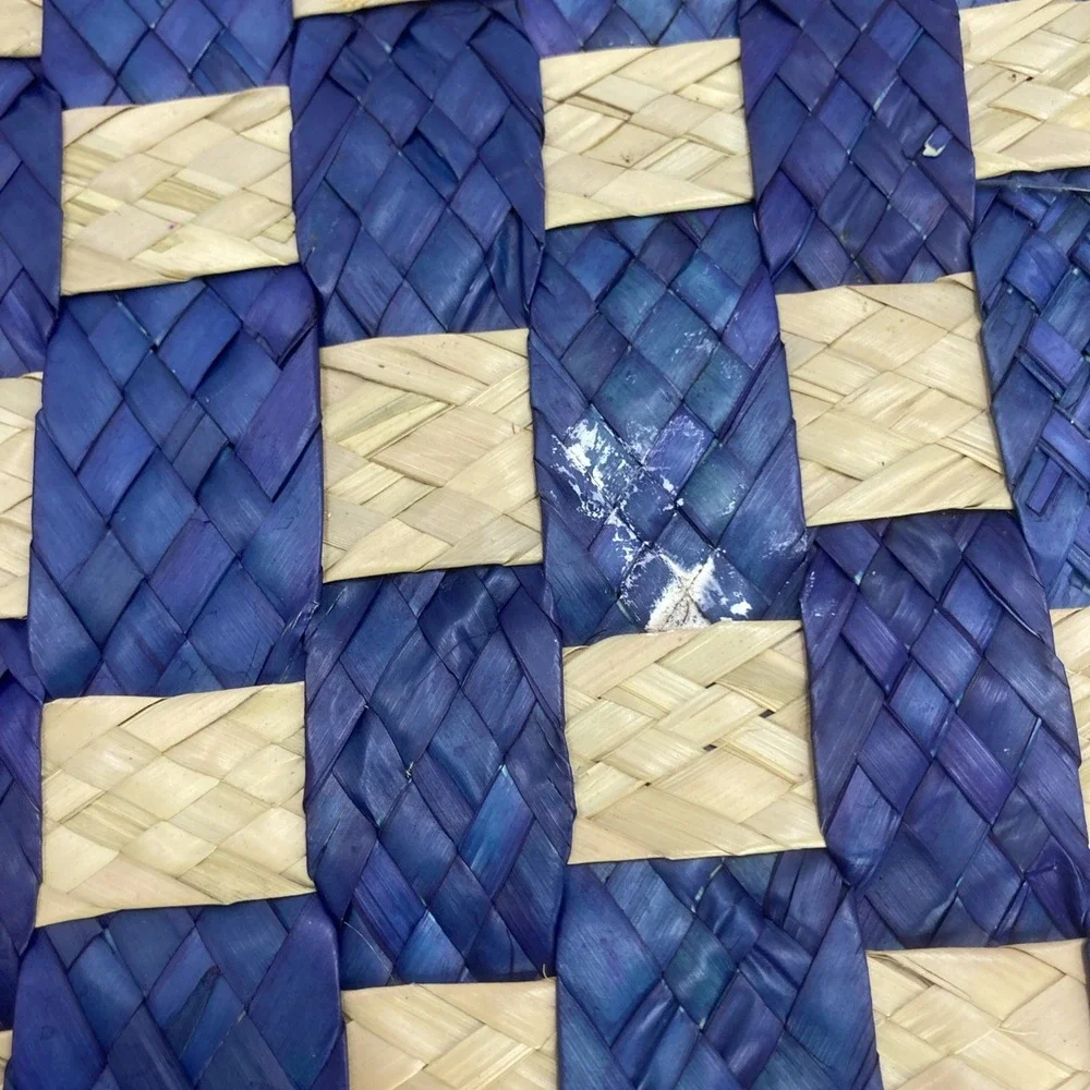 Vtg‎ Set of 5 Checkered Woven Rattan Placemats Navy and Brown